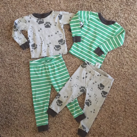 Carters 4 piece woodland paw prints & stripes snug fit pajamas - Picture 1 of 14